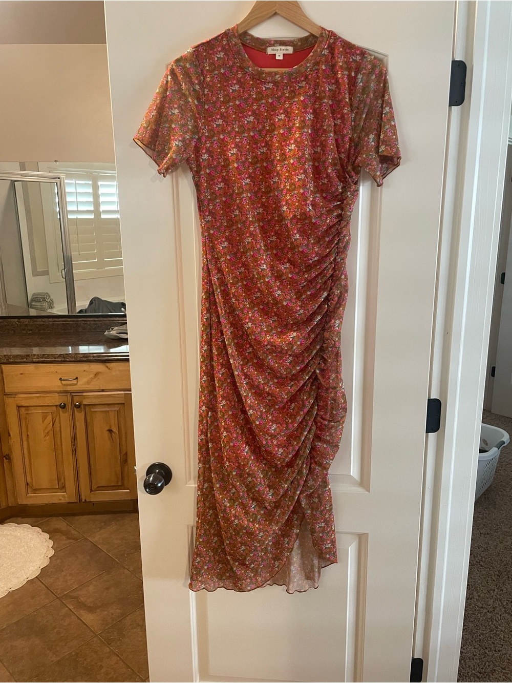 Shop Stevie Burnt Orange Ruched Flora Midi